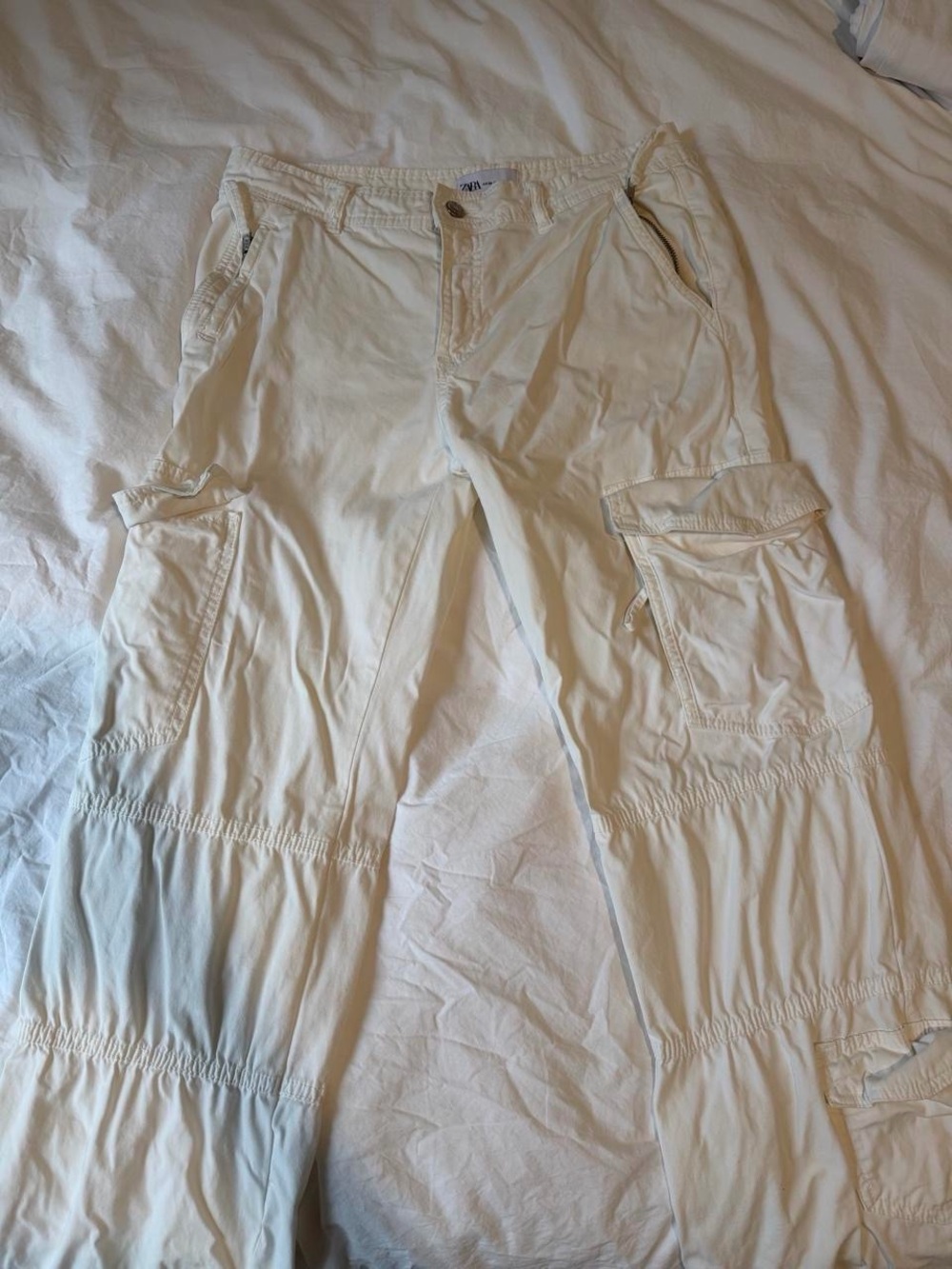 Zara Cream Straight-Leg Cargo Pants